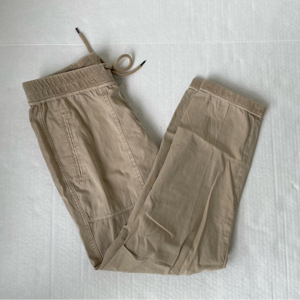 James Perse 100% Cotton Beige Tie Waist Straight Leg Pants Khaki Sz 1 S Coastal